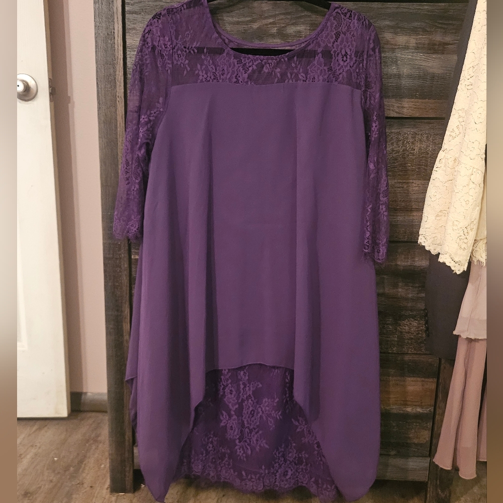 Plum dress with Lace sleeves